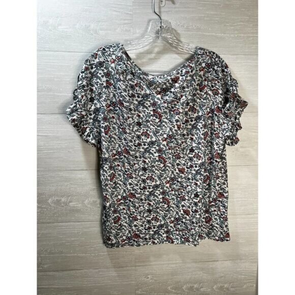 LOFT Plus Floral Petal Sleeve Mixed Media Top Small‎ - Picture 2 of 5